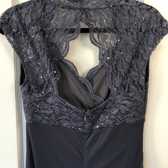 Grey Lace Sequin Gown by Onyx Night Size 4 - Picture 7 of 8